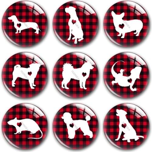 Handmade Christmas X-Mas Buffalo Plaid Pet Round Photo Glass Cabochons Demo Flat Back DIY Jewelry Making Findings Accessory