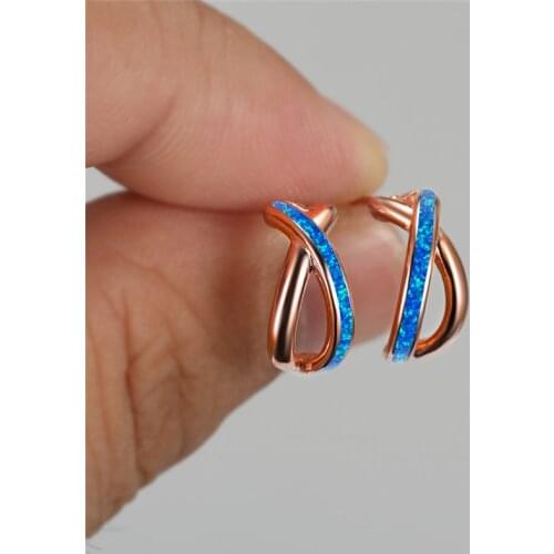 Rose Gold Silver Color Wedding Earrings Retro Hollow Cross Small Stud Earrings Classic Female White Blue Opal Earrings For Women