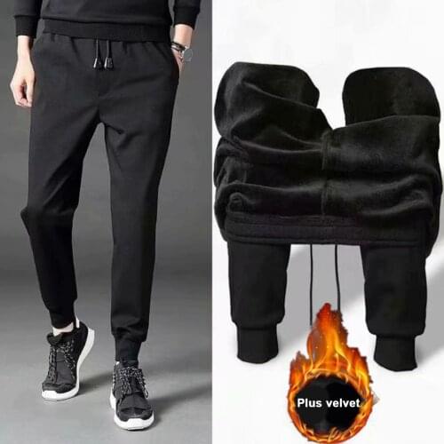 Winter Pants Men Fall Winter Thick Casual Harlan Pants Elastic Waist Lace-up Sports Trousers sweatpants Outdoor