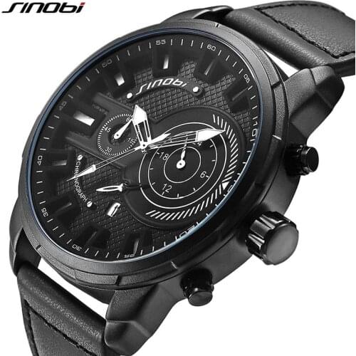 SINOBI Mens Watch Black Sport Multi-function Quartz Watch Clocks 3Bar Creative Wrist Watches with Dial Relojes Mujer