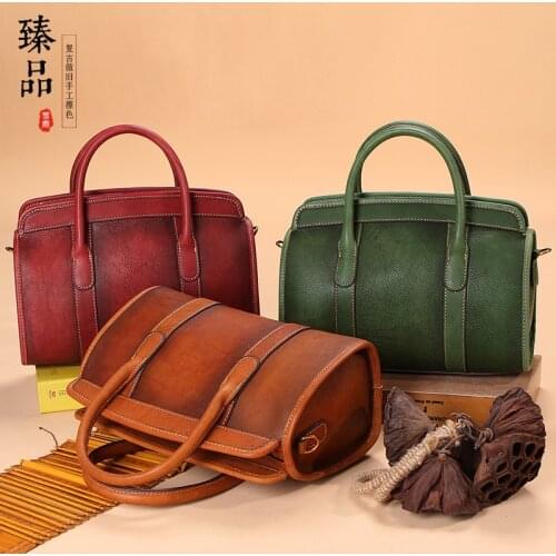 Retro Handmade Vegetable Tanned Leather Shoulder Messenger Bag Top Cowhide Fashion Briefcase Handbag Cow Leather