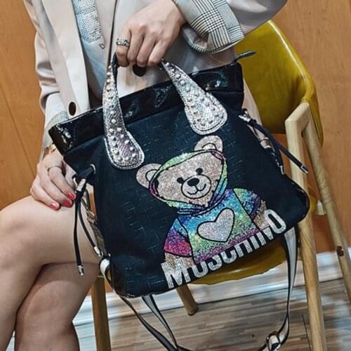 Large Capacity Top Handle Handbag Tote Cub Bear Animal Print Womens Bag Shoulder Microfiber Synthetic Leather Bolso Sacs