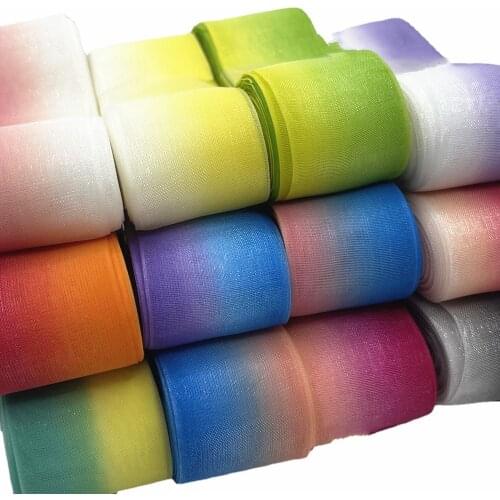 U PICK 10yard/lot 1"(25mm) Rainbow Gradient color organza ribbon high quality DIY handmade materials, wedding gift wrap