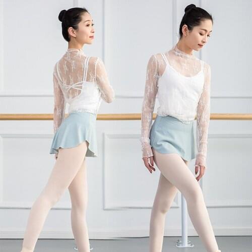 Ballet Crop Top Lace Dance Tops Mesh Ballet T shirt Ballerina Dancewear Long Sleeve Ballet Clothes Dance Costumes Leotard Top