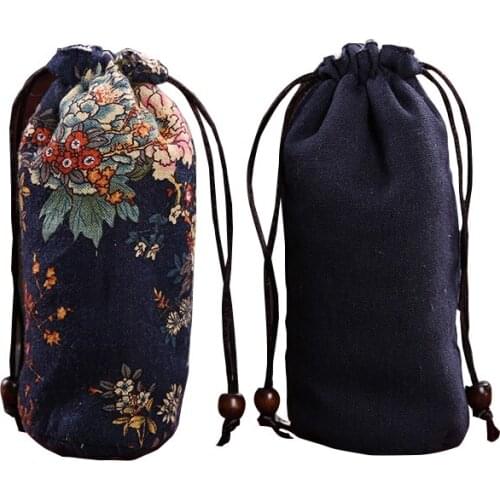 Thicken Long Small Cotton Cloth Drawstring Bag Jewellery Storage Bag Travel Portable Tea caddy water Cup Protective Cover