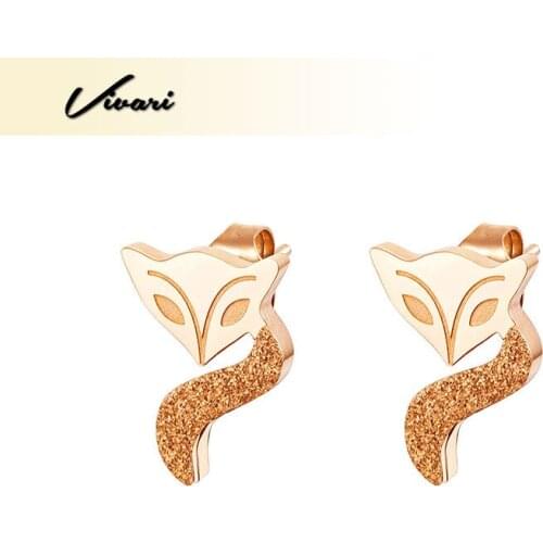 Vivari Ladies Stainless Steel Fashion Elegant Gold Fox Shape Earrings With Tails Fashion Accessories