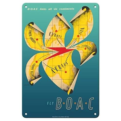 All Six Continents - Fly BOAC (British Overseas Airways Corporation) - Airlineby Stan Krol c.1951 Metal Tin Sign