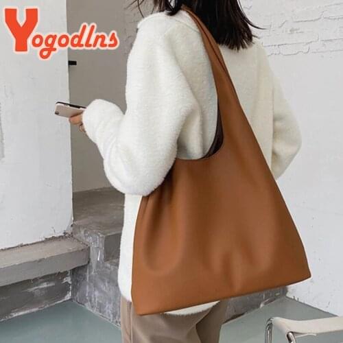 Yogodlns Vintage Large Capacity Shoulder Bag Women Soft PU Leather Totes Bag Trendy Hobo Bag Female Designer Travel Handbag Bols