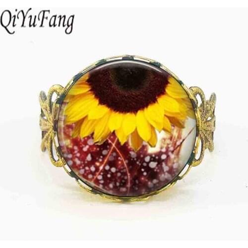 Sunflower jewelry Sunflower yellow Ring sunflower charm spring jewelry botanical flower gift idea sunshine men women painting