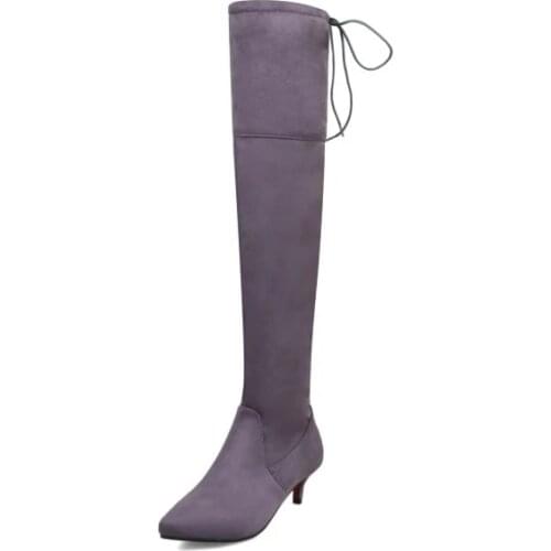 Big Size 11 12 13 14 15 16 17 Suede side zipper pointed wine cup with long barrel over knee Martin boots