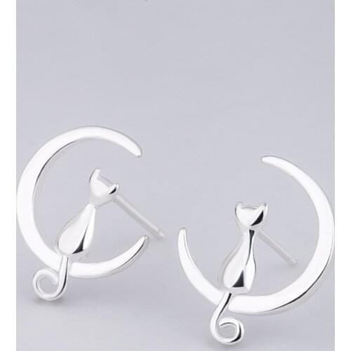 Silver Color Earrings for Women Piercing Cat Stud Earrings Femme Wedding Party Jewelry boucle d'oreille Accessories A137