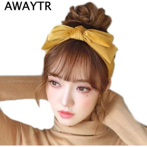 AWAYTR Velvet Hairband for Women Girls Hair Accessories Bezel Headband Big Bow Hair Hoop Winter Headwear Party Christmas Gifts