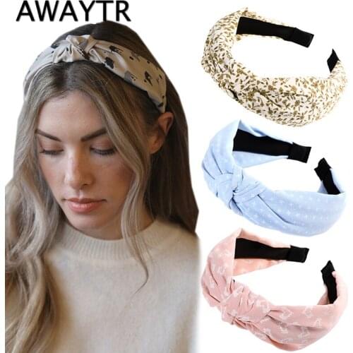 AWAYTR Fashion Top Knot Twist Hairband Elastic Headwear Printing Cloth Hair Hoop Headwrap Headband for Women Hair Accessories