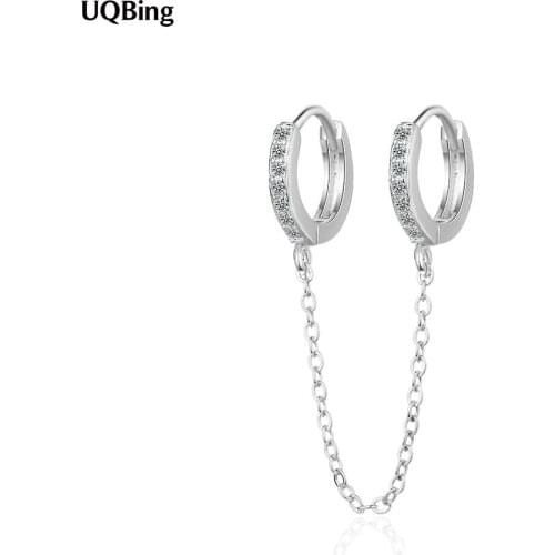 Solid 925 Sterling Silver CZ Zircon Double Round Circle Crystal Clip Earring For Women Birthday Gifts Jewelry