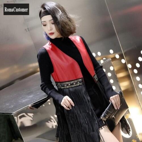 Tassel Vest Womens Long 2021 Autumn New Sheepskin Slim Genuine Leather Fashion Sleeveless High Street Casual Elegant Vest