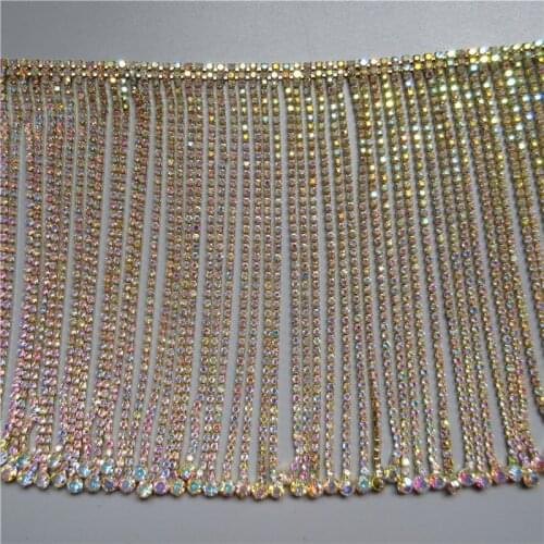 14CM Gold AB Crystal Rhinestone Chain Tassel Cup Chain Silver Sewing on DIY Collar Accessories Wedding Dress Banding Decoration