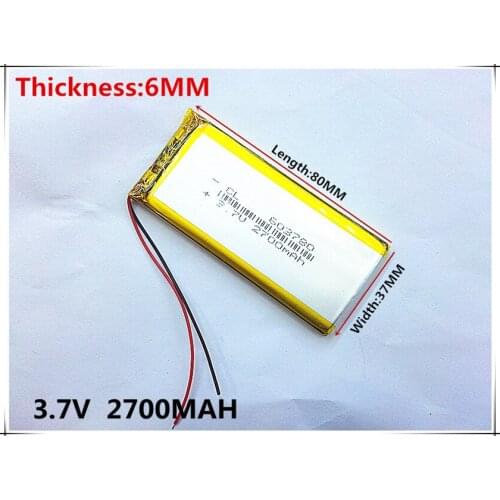 1pcs/lot 603780 3.7 V lithium polymer battery 2700 mah DIY mobile emergency power charging treasure battery
