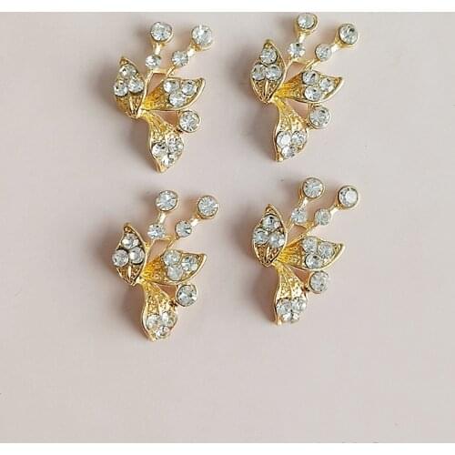 10 PCS 15*26mm Leaf Inlay Rhinestone Decorations Handmade DIY Jewelry Making Accessories