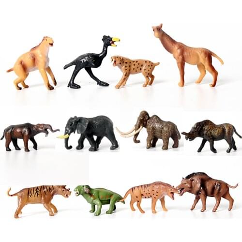 12pcs Mini Prehistoric Animals Mammoth Moropus Sabretooth Uintatherium Deinotherium Elephant Model Figure Educational toys