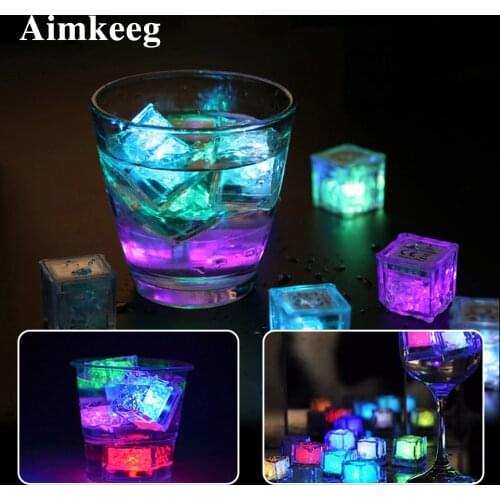 12Pcs Novelty Ice Cubes Lamp LED Luminous Ice Cube Night Light Light-Up Bar Wedding Cup Decor Lamps New Glow Party Supplies