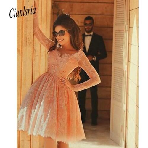 2020 V Neck Lace A Line Homecoming Dresses Long Sleeves lace Short Party Cocktail Prom Dresses