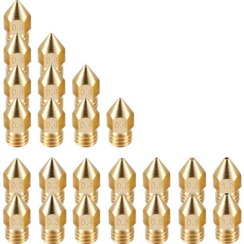 24 Pack 3D Printer Extruder Nozzles Mk8 Nozzle 7 Different Size 0.2 Mm,0.3 Mm,0.4 Mm,0.5 Mm,0.6 Mm,0.8 Mm,1.0 Mm With Clean Box
