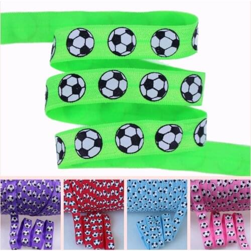 5 colors 5/8'' foe elastic ribbon Fold Over Elastic FOE football sport ball printed 50yards/roll
