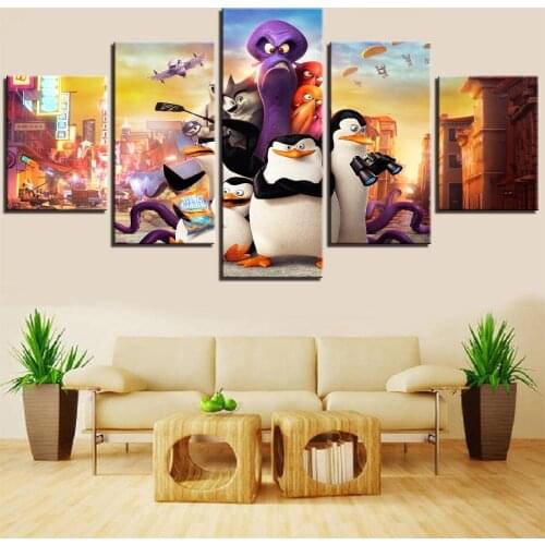5 piezas pingüinos película lienzo carteles animales imágenes para el hogar niños habitación decoración con papeles tapiz regalo