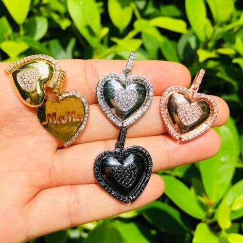 5pcs Mom in Heart Charms for Mother Jewelry Bracelet Necklace Making Cubic Zirconia Pave Gold Plated Keychain Bangle Accessories