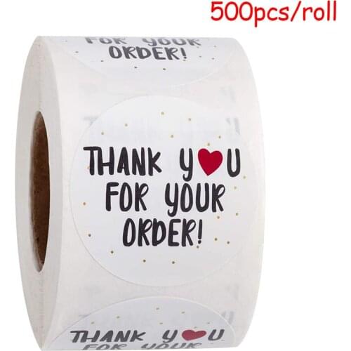 500Labels/Roll Round white Thank You For Your Order Seal Labels Sticker 1 inch For Wedding/Party/Gift Box Decoration Stickers