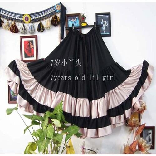 7years Old Lil Girl 2021 20 Yard 4 Tiered Satin Skirt Belly Dance GYPSY Rock Tribal Flamenco Expansion 9EX38
