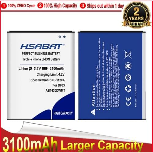 HSABAT 3100mAh AB1630DWMT for PHILIPS Xenium D633 T539 W536 W635 W6350 X2560 X2566 CTW536 E310 S307 CTS307 Battery