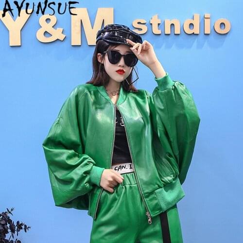 AYUNSUE Real Leather Jacket Women 2021 Casual Sheepskin Coat Korean Fashion Clothes Green Genuine Leather Veste En Cuir Femme