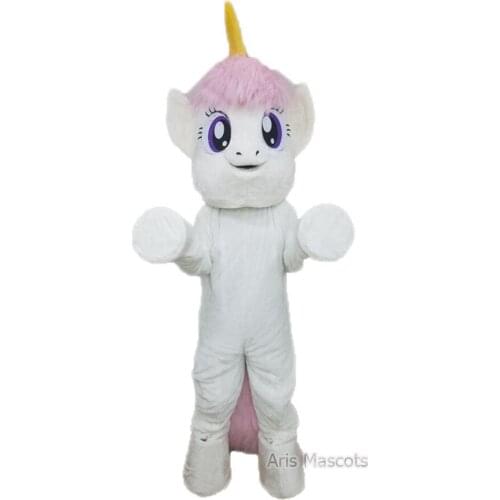 White Unicorn Mascot with Pink Mane and Tail Full Body Pony Plush Suit Stage Wear Costumes Carnival Fancy Dress