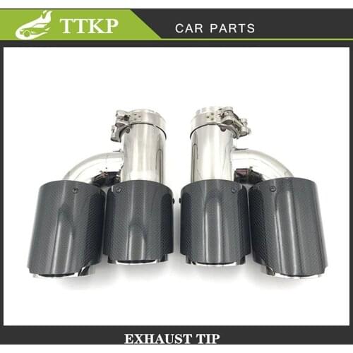 2 Piece Left+Right Dual Exhaust Pipes With The Clamp Car Carbon Glossy Muffler Tip h shape Universal Stainless Exhaust Pipe