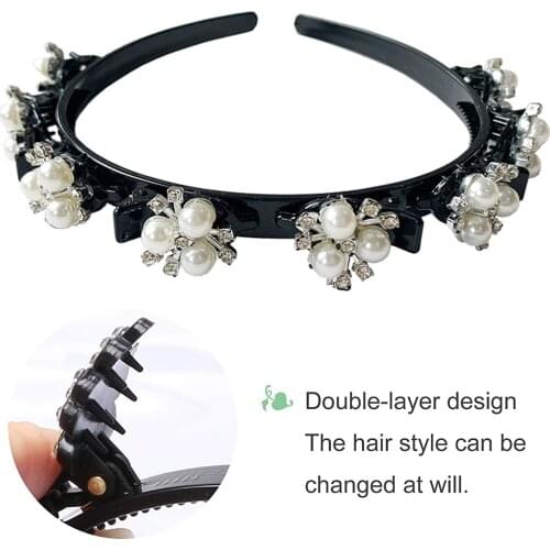 Double Layer Fashion Headbands for Women Hair Accessories, Hollow Hairband With Clips,Double Bangs Hairstyle Tool