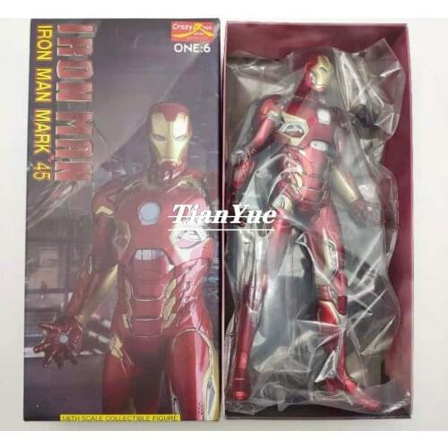 Marvel New Crazy Ironman Mark 45 Articulated Boxed 1/6 Action Figure Decoration 12 inches Children Birthday Gift