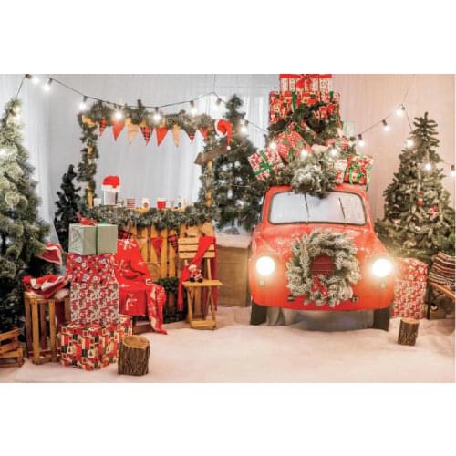 Christmas Backdrop Baby Shower Newborn Wedding Party Decor Xmas Tree Gift Box Red Car Background Photography Photo Booth Props