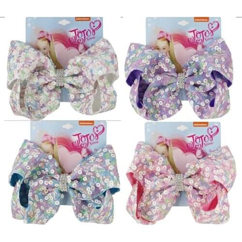 HOT 8 " Large Sequin Bow Hair Clip For Girl Kids Handmade Bling Jumbo Rainbow Knot Hair Bow Hairpin Hair Accessories 8PCS