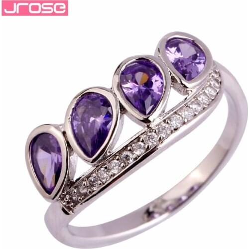 JROSE Wholesale Fashion Jewelry Classic Purple & Pink Cubic Zircon Silver Elegant Gorgeous Ring Size 6 7 8 9 10 Simple Style