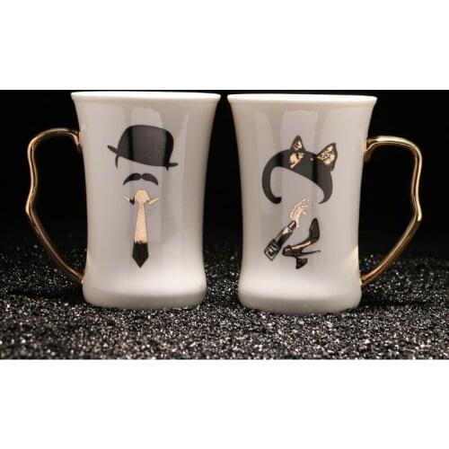 Cute cartoon mr and mrs ceramic mug Creative love Couple coffee cup Drinks cup