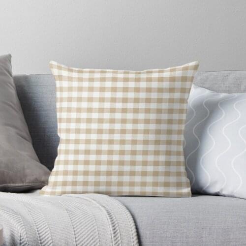 Almond Buff Tan Gingham Throw Pillow Cushion Cover Polyester throw pillows case on sofa home living room car seat decor 45x45cm