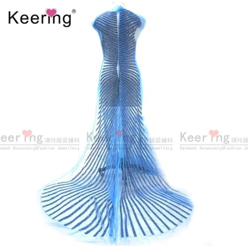 Floor-length azure blue panel rhinestone bodice for party dress WDP-083