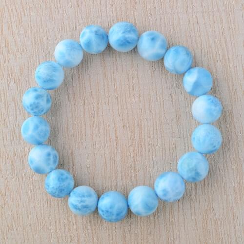 Genuine Natural Blue Ice Larimar Round Beads Top Quality Larimar 10-16mm Water Pattern Women Man Stretch Bracelet