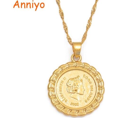 Anniyo Queen Charm Pendant Necklaces Women Girls Gold Color Cook Islands Jewelry Gifts #015716