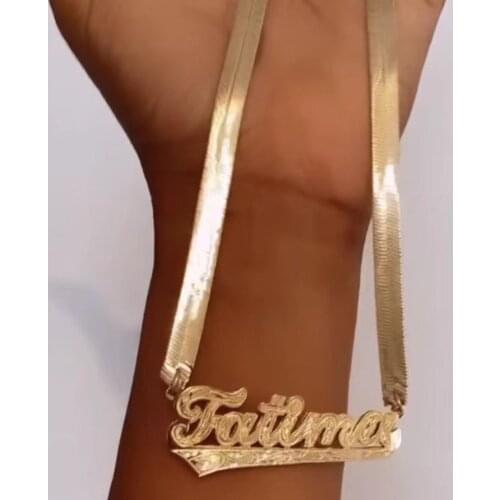 AurolaCo Custom Name Necklace Custom Snake Chain Stainless Steel Under Heart Nameplate Necklace for Women Gifts for Mother