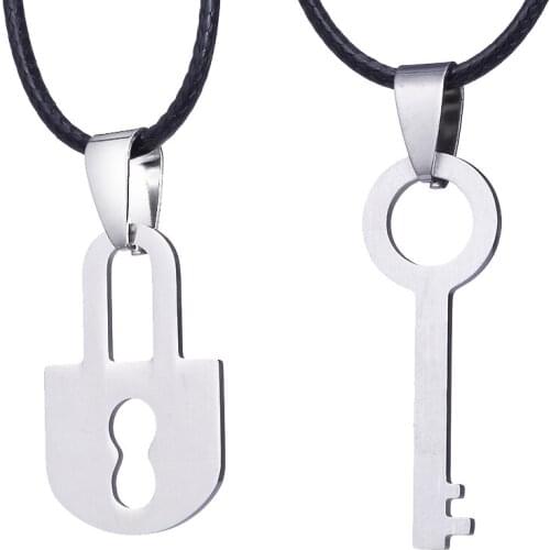 Stainless Steel Lock And Key Pendant Necklace Couple Lover Charm Necklace Jewelry