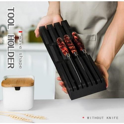 Plastic 7 Slots Kitchen Knives Holder Knives Organizer Wave Shape Household Chef Knife Storage Holder Kitchen Accessories Black