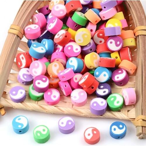 30pcs10mm Colorful Tai Chi Design Polymer Clay Spacer Loose Beads for Jewelry Making DIY Bracelet Accessories