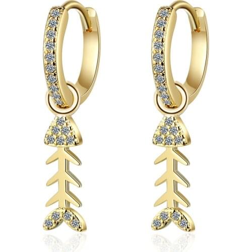 925 Sterling Silver Earrings Crystal Fish Design Gold Earring For Women Fashion Korea Jewelry New 2020 Kolczyki